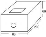 Preview: The image depicts a rectangular cuboid with dimensions 200 mm (length), 80 mm (width), and 66 mm (height). There is a circular cutout on one of the short sides. There is a rectangular window on the top.