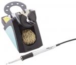Preview: The image displays a soldering station. At the top, there is a holder for a soldering iron, below which are a sponge and golden metal wool for cleaning. A silver soldering iron is connected.