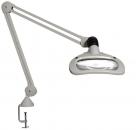 Preview: In the picture, there is a bright, adjustable magnifying glass with an integrated lamp. It has two movable arms and a clamp area to be attached to a table.