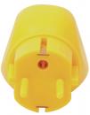 Preview: The image shows a yellow socket adapter. It has a round shape with two parallel pin openings and a round hole in the center. The surface is smooth and shiny.