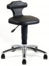 Preview: The chair has a black, padded seat with a wavy cut and a low backrest. It stands on a chrome-plated base with five casters, which is height-adjustable.