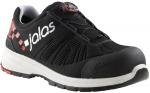 Preview: The shoe is black with white and red accents. It features a sporty design, a non-slip sole, and a reinforced toe cap. Instead of laces, there is a simple twist-lock system.