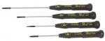 Preview: The image shows four screwdrivers with black handles and yellow prints. The blades vary in length and are pointed, suitable for delicate work on electronics.