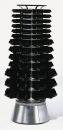 Preview: The image depicts a tall, cylindrical stand with several narrow shelves stacked on top of each other. The shelves are black and attached to a silver base.