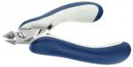 Preview: Das Bild zeigt eine Nagel- oder Kabelscherzange mit ergonomischen Griffen. Die Griffflächen sind blau mit einer weißen, weichen Einlage. Die Schneide sind aus Metall und scharf.