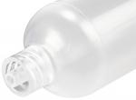 Preview: The image shows a flat, clear plastic bottle with a round shape. The top part has a screw cap that features a grid-like opening from which the contents can be dispensed.