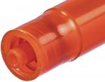 Preview: The image shows an orange marker. The body of the marker is elongated and has a smooth surface. The tip is round and also orange, with an opening in the middle.