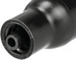 Preview: The image shows the end of a black, cylindrical object. The surface is smooth, with an open hole in the center, surrounded by a round shape.