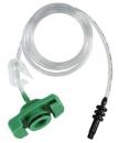 Preview: The image shows a green connector with a hose. The hose is transparent, thin, and curved. The connector has a clip and a black connection at the end of the hose.