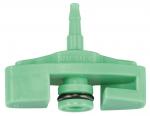 Preview: The image shows a green, plastic-like component with a short, upright tube. It has a wide base with a rubberized seal and two lateral bulges.