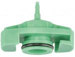 Preview: The image shows a green, plastic part with a round base and a central tube. It has a seal made of black rubber and an inscription 