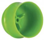 Preview: The image depicts a brightly green, hemispherical plastic container. The inside is smooth, with a small hole in the center and a sturdy shape.