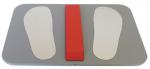 Preview: Das Bild zeigt eine matte Fläche in Grau mit zwei weißen Fußabdrücken rechts und links. In der Mitte befindet sich ein rotes, längliches Element, das die beiden Abdrücke trennt.
