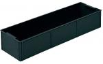 Preview: The image displays a long, narrow container in black. It has two open sides and a three-part interior structure, perfect for organizing items.