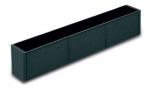 Preview: The image shows a long, rectangular container in black color. It has a flat shape and is divided into three equal sections, which, however, have no visible separations.