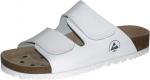 Preview: The image shows a pair of white sole sandals. The sandals have two adjustable Velcro straps and a brown cork sole. They are simple and comfortable, ideal for everyday wear.