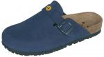 Preview: Der Schuh ist ein blauer Clog aus weichem Material. Er hat eine breite, offene Vorderseite und eine kleine Schnalle an der Seite. Die Sohle ist stabil und griffig. Ideal für den Alltag.