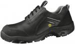 Preview: Der Schuh ist schwarz mit einer glatten, robusten Oberfläche. Er hat Senkel und eine verstärkte Vorderkappe. Die Sohle ist profiliert für besseren Halt und Stabilität. Die Form ist sportlich und ergonomisch.