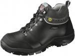 Preview: Der Schuh ist ein schwarzer, knöchelhoher Wanderschuh aus robustem Leder. Er hat eine griffige Sohle und eine wasserdichte Membran. Die Schnürsenkel verlaufen durch Metallschlaufen.