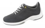 Preview: The shoe is a gray sneaker with a breathable mesh upper. It has white laces, a padded sole, and a non-slip, gray outsole.