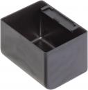 Preview: Das Bild zeigt eine quadratische, schwarze Kunststoffbox ohne sichtbaren Inhalt. Sie hat eine Öffnung an der Oberseite, die mit einem Deckel versehen ist. Die Wände sind glatt und stabil.