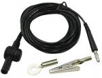 Preview: The image shows a black cable with a round end and a plug on one side. On the other side, there is a clamp and a ring connector for attachment.