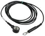 Preview: The image shows a black cable with a round connector on one end and a flat eyelet on the other end. The cable has a curved shape and is quite long.