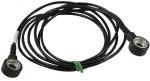Preview: The image shows a long, black cable with two round, metallic connectors at the ends. The cable is curved and has a green clip at one point holding it together.