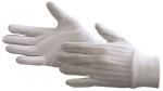 Preview: Das Bild zeigt ein Paar weißer Handschuhe. Sie sind aus einem strapazierfähigen Material, mit feinen Rillen oder Mustern für besseren Grip. Die Fingerspitzen sind geschnitten und die Handschuhe sind leicht elastisch.