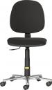 Preview: The chair is ergonomic, has black upholstery, and a round seat. The backrest is also black. It stands on an articulated base with five casters.