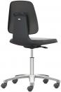 Preview: This is a swivel office chair with a black plastic seat and backrest. The base is made of metal with five casters, which provide mobility.