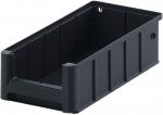 Preview: It is a rectangular, flat container made of black plastic. It has high walls, is smooth on the inside, and has an opening on one side. The bottom is stable.