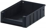 Preview: The image shows a black upright plastic box without a lid. It has a rectangular shape, smooth sides, and is hollow inside. Ideal for storing items.
