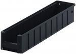 Preview: It is a long, narrow container made of black plastic. The walls are ribbed and the opening is on top, while one side has a small opening. Ideal for storage.