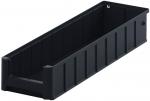 Preview: It is a long, narrow, rectangular box made of black plastic. The sides are ribbed and there is an opening on one short side. Ideal for storage.