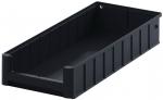 Preview: The image shows a black, rectangular storage box. It has tall, straight walls and an open top. The texture is smooth with vertical stripes on the sides.