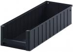 Preview: The image shows a rectangular, flat storage box made of black plastic. It has vertical ridges on the sides and is open, without a lid. Ideal for organizing items.