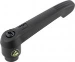 Preview: This is a black handle with a long, slightly curved shape. The handle has an opening at one end for a screw insert and is marked with a yellow ESD symbol.