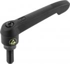 Preview: The image shows a black, ergonomically shaped handle with a threaded base. The surface is textured for better grip, and there is a small yellow ESD symbol.