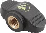 Preview: The image shows a black, rectangular plastic handle with a golden thread in the middle. On the top surface, there is a yellow ESD symbol depicted. The handle has lateral grooves for better grip.