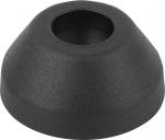 Preview: The image displays a conically shaped object made of black material. It has a smooth surface and an opening in the center that tapers inward. The shape resembles a small hat.