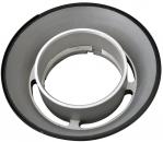 Preview: The image shows a round metal ring with an inner recess. The ring is gray in color and features openings on the sides. The edges are smooth and even.