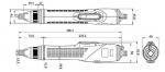 Preview: The image displays technical drawings of a long, narrow object with dimensions. It is a device shown from the side, top, and bottom with various details and connection options.