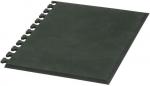 Preview: The image shows a green, square notebook with a textured surface. It has a ring binder on the side, which allows for easy removal or addition of pages.