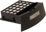 Preview: The image shows a HEPA filter that is rectangular and dark brown. The surface features a grid pattern with small square openings. It has a rounded edge.