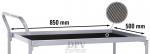 Preview: The image shows a work table with a metal frame. It is 850 mm high and 500 mm wide. There is a handle on the side. The tabletop is black and smooth.