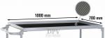 Preview: The image shows a rectangular table with dimensions of 1000 mm in length and 700 mm in height. On the tabletop, there is a round mirror with a grooved pattern.