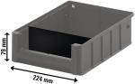 Preview: The image shows a gray plastic box without a lid. It is rectangular with a length of 224 mm and a height of 79 mm. The sides are ribbed and the inside is dark.
