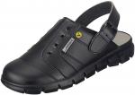 Preview: The shoe is a black leather clog with an open heel area and a padded interior. It has a sturdy, non-slip sole and is equipped with small ventilation holes.