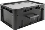 Preview: The box is rectangular and made of durable, black plastic. It has a flat lid and side grips for easy carrying. Ideal for storage.
